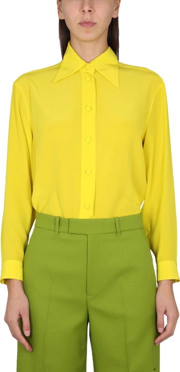Gucci Pointed Collar Silk Shirt with Lined Detail
