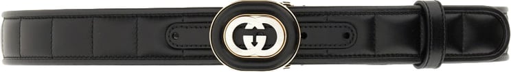 Gucci Black Quilted Leather Belt with Gold Cross Buckle