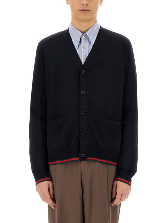 Gucci Knitted Wool Cardigan With Web Pattern