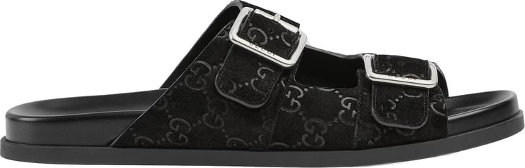 Gucci Black Rhein Open Suede Slide Sandals