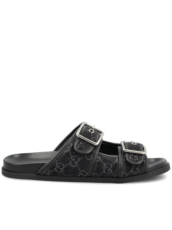 Gucci Black Rhein Slide GG Denim Sandals