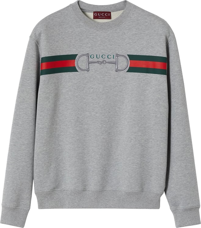 Gucci Grey Horizontal Stripe Horsebit Crew Neck Sweatshirt