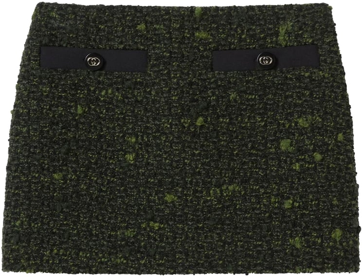 Gucci Green Wool Boucle Decorative Pocket Skirt