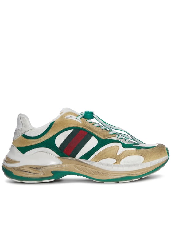 Gucci White Dynamic Mixed-Material Striped Sneakers