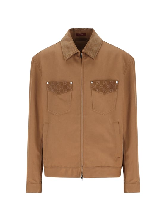 Gucci Brown Zip-Up Monogram Tailored Casual Jacket
