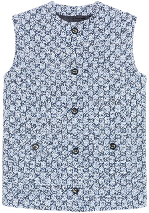 Gucci Blue/White Gilet GG Tweed Boxy Gilet