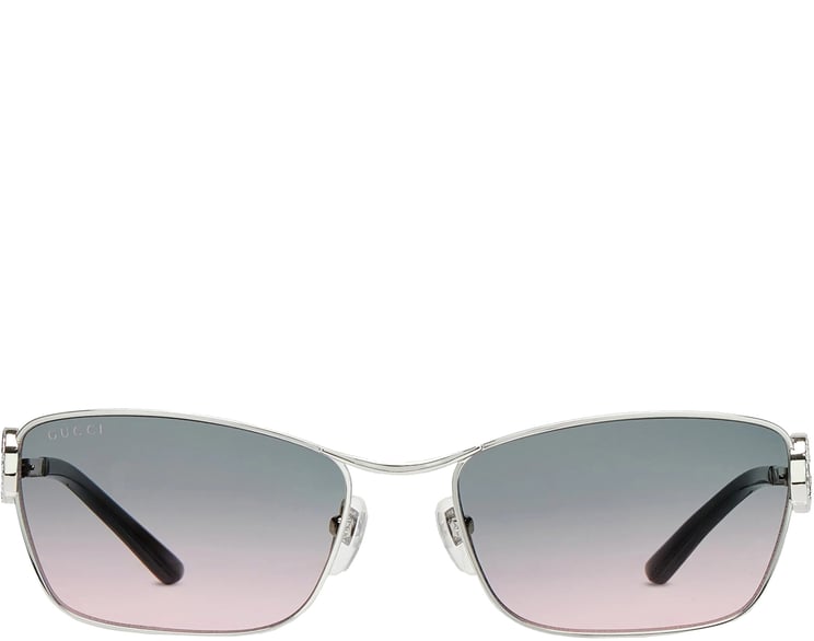 Gucci Silver Slim Rectangular Gradient Lens Sunglasses