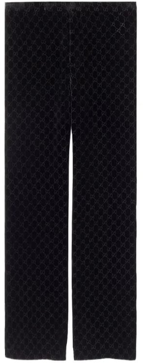 Gucci Black Straight-Leg Subtle Monogram Velvety Pants