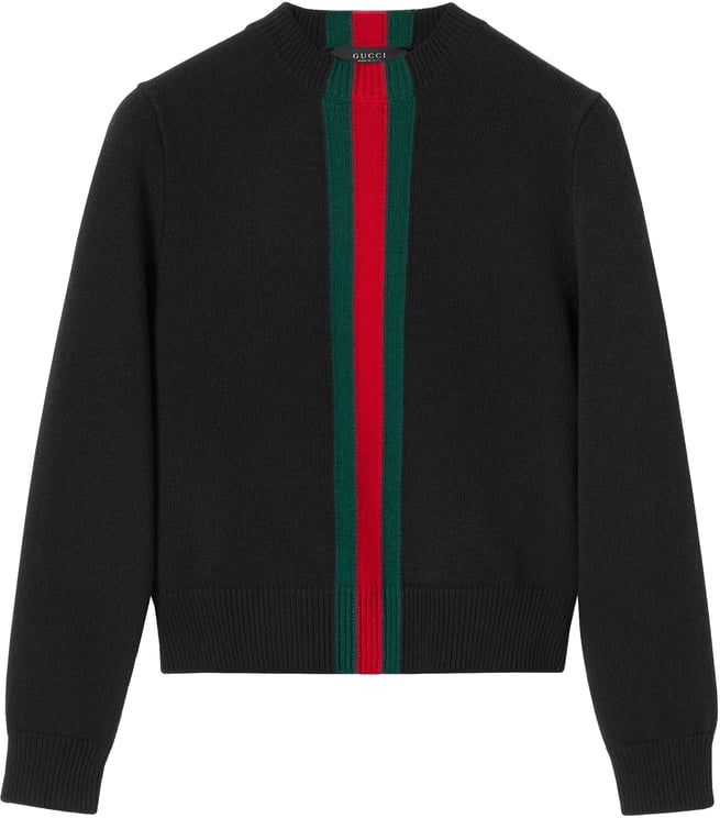 Gucci Black Knit Sweater Red/Green Vertical Stripes