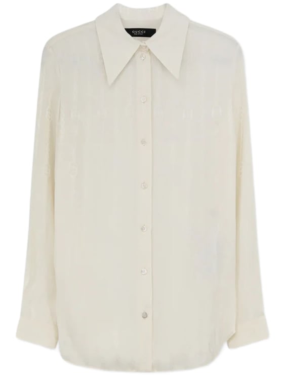 Gucci Neutral Jacquard Chain Motif Long-Sleeve Shirt