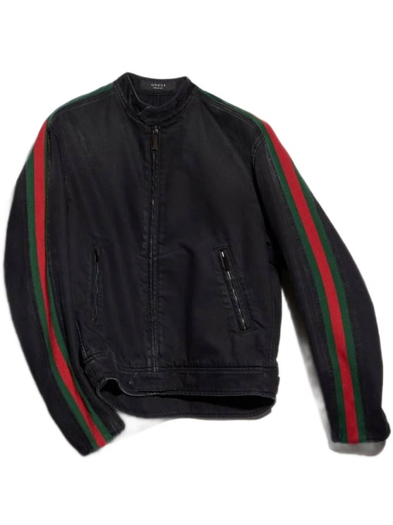 Gucci Biker Jacket With Bold Stripe Accents