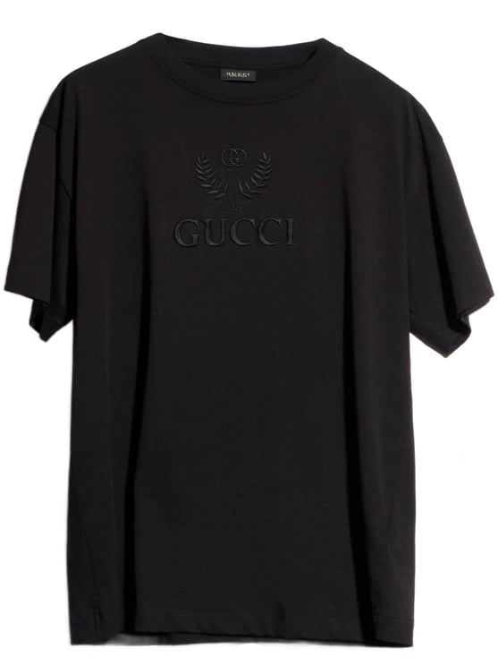Gucci Black Short-Sleeve T-Shirt With Tonal Embroidered Logo