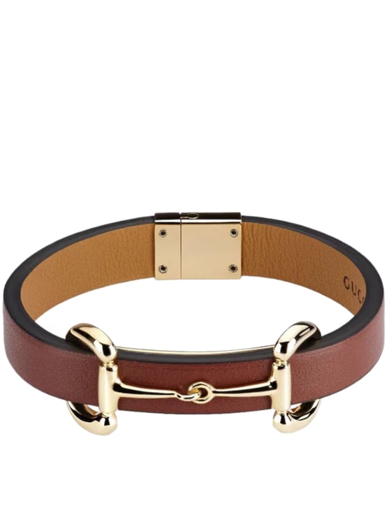 Gucci Brown Horsebit Detail Leather Clasp Bracelet