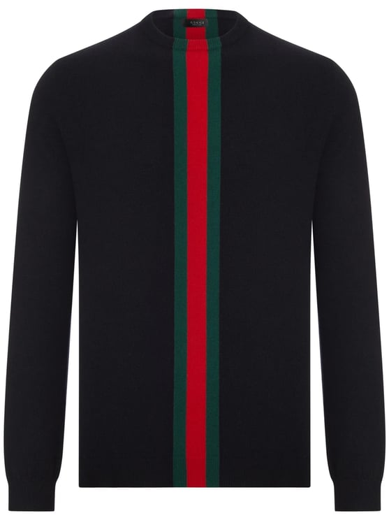 Gucci Crewneck Cashmere Sweater with Bold Vertical Stripe