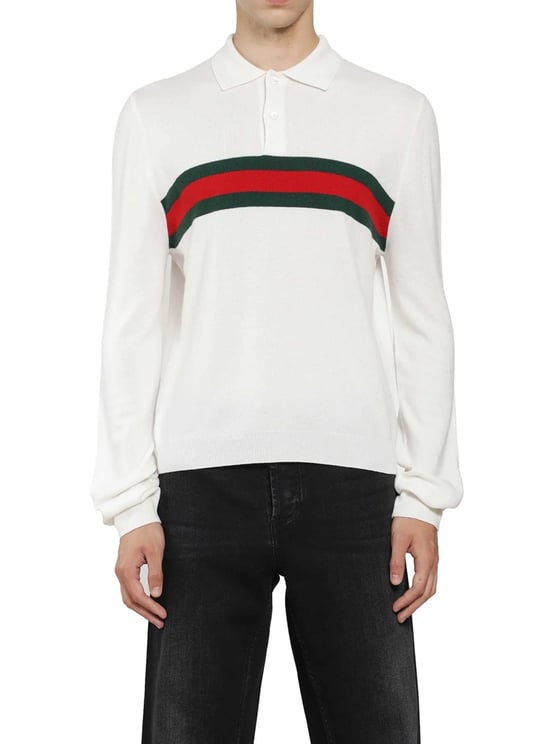 Gucci Long-Sleeve Polo Shirt With Classic Collar And Striped Design