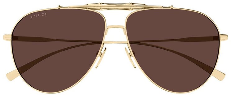 Gucci Pilot Sunglasses With Gold Metal Frame And Bamboo Detail