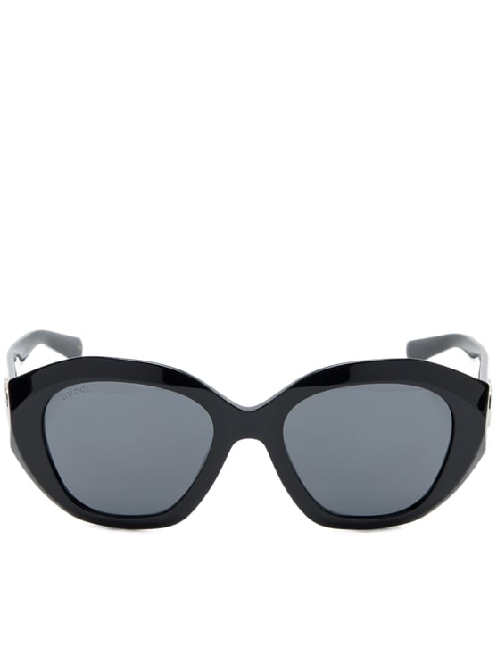 Gucci Cat-Eye Sunglasses with Glossy Black Frame and Silver Logo