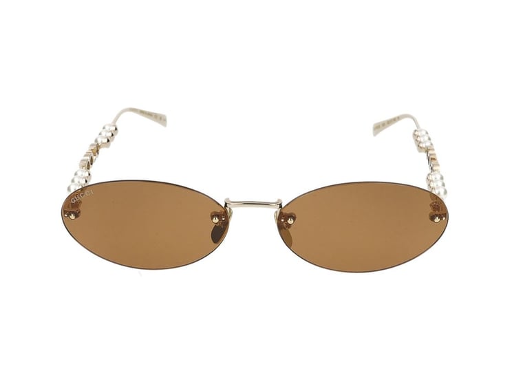Gucci Gold Oval-Shaped Metal Frame Sunglasses