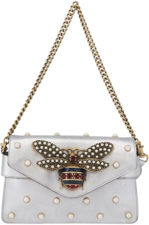 Gucci Gucci Broadway Pearly Bee Shoulder Bag Embellished Leather Mini