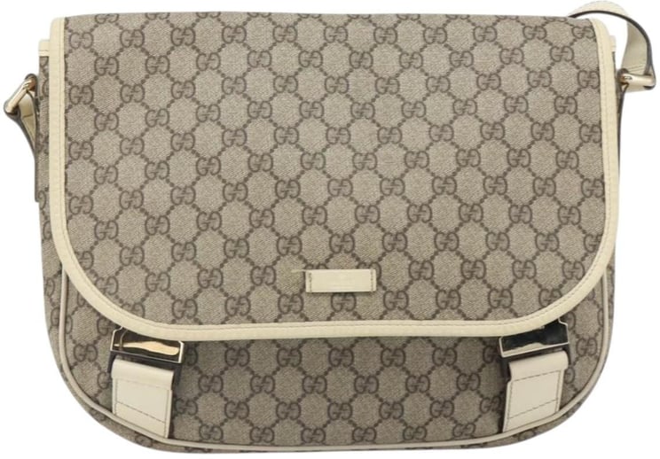 Gucci Gucci Double Buckle Flap Messenger Bag GG Coated Canvas with Leather Medium
