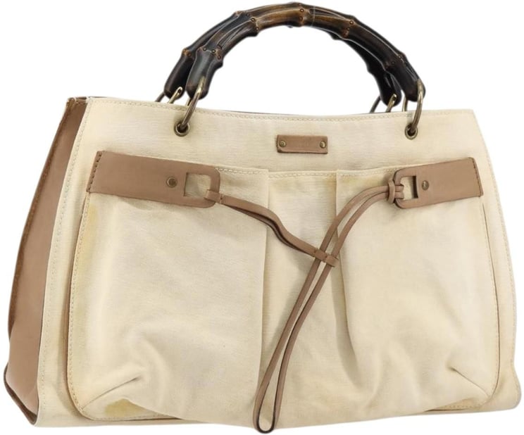 Gucci Gucci Bamboo Front Pocket Tote Canvas