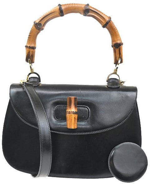 Gucci Gucci Vintage Convertible Bamboo Top Handle Bag Leather Medium