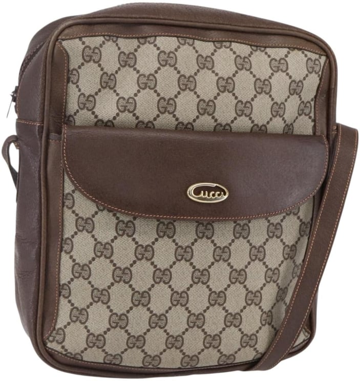 Gucci Gucci Front Pocket Messenger Bag GG Canvas with Leather