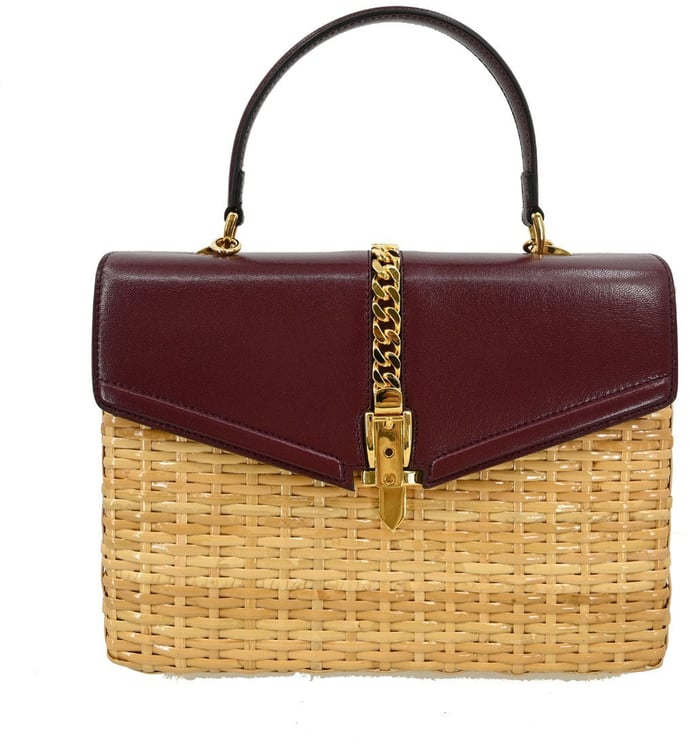 Gucci Gucci Sylvie 1969 Top Handle Bag Leather and Wicker Small