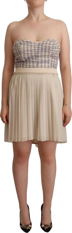 Guess Guess Beige Checkered Pleated A-line Strapless Bustier Dress