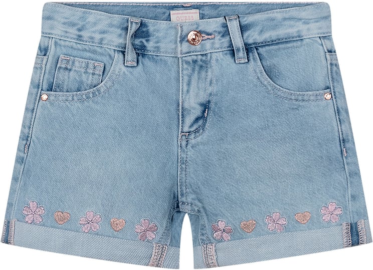 Guess Shorts in Denim Rigido con Ricami Floreali