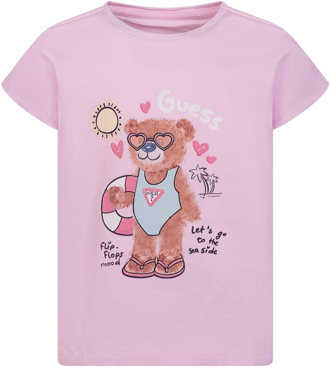 Guess T-shirt Manica Corta con Stampa Orso Estivo