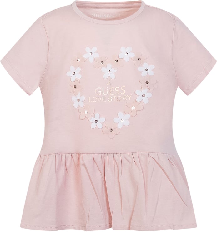 Guess T-shirt Manica Corta con Balza e Stampa Floreale