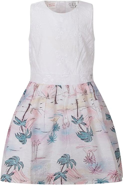 Guess Abito Senza Maniche in Tessuto Misto con Stampa Tropicale
