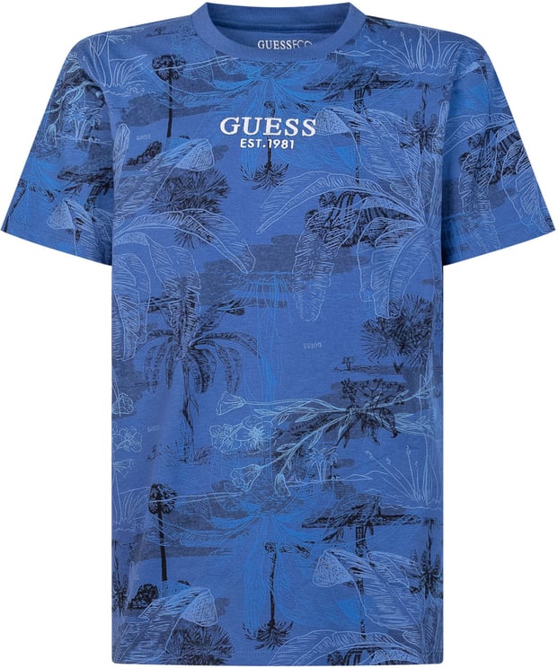 Guess T-shirt Oversize a Maniche Corte con Stampa Tropicale