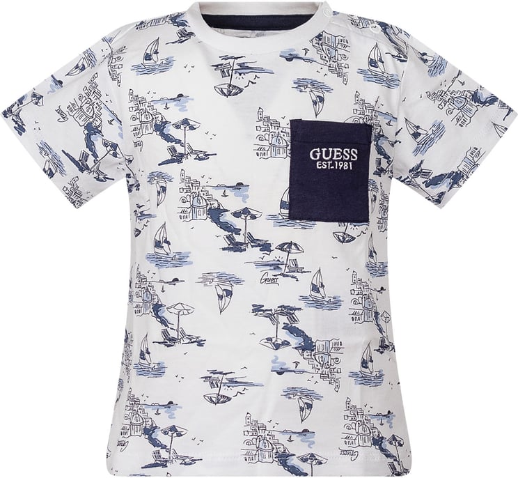 Guess T-shirt Girocollo con Stampa e Tasca