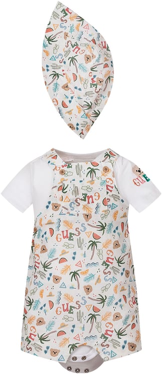 Guess Set Body con Salopette Stampata e Cappellino