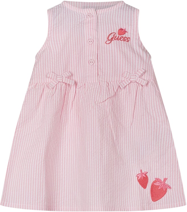 Guess Abito Senza Maniche a Righe con Ricamo Fragole e Cappellino