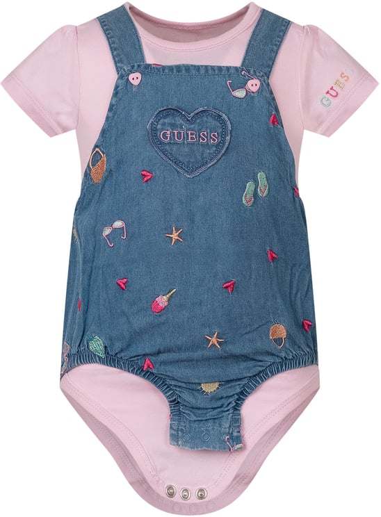 Guess Set Body con Salopette in Chambray Ricamata