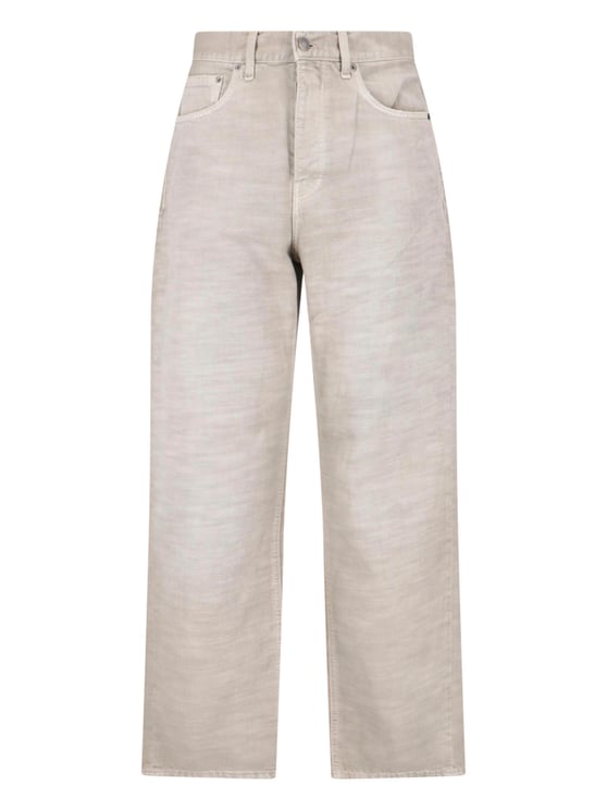 Haikure Beige Wide-Leg Cotton Denim Straight Jeans