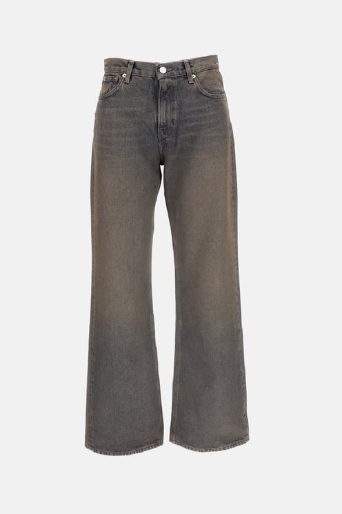 Haikure Mid-Rise Wide Leg Denim Jeans with Aged-Effect Wash