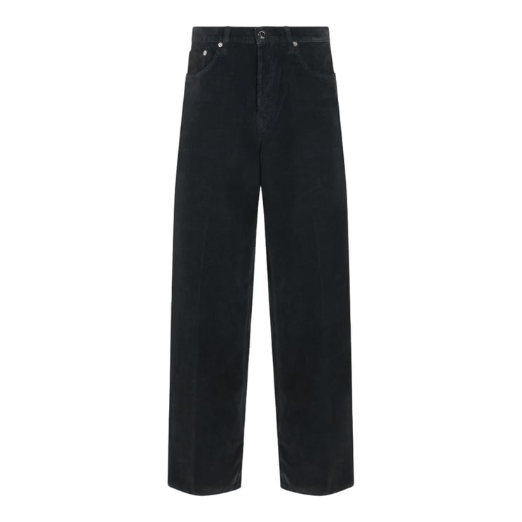 Haikure Straight-Leg Black Trousers in Textured Corduroy