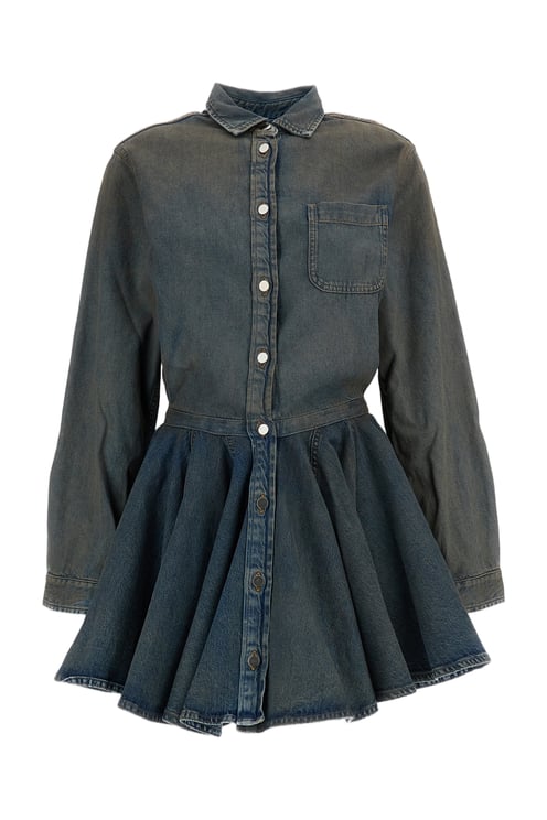 Haikure Shirt-Style Mini Dress in Distressed Cotton Denim