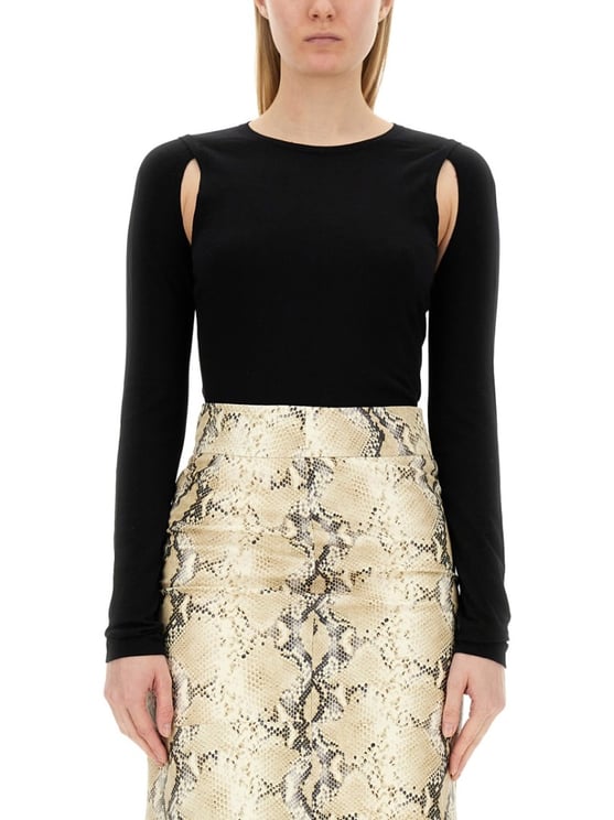 Helmut Lang Cut-Out Shoulder Top In Soft Cotton