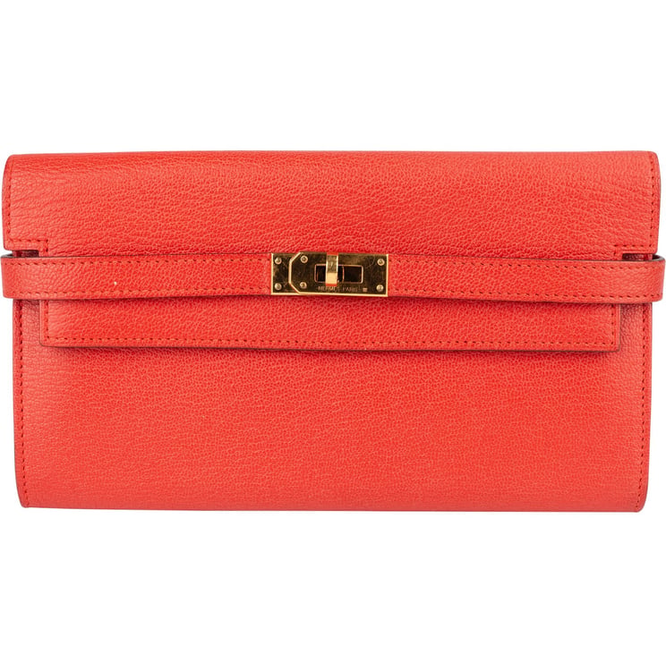 Hermès Hermès Red Clemence Leather Kelly Wallet