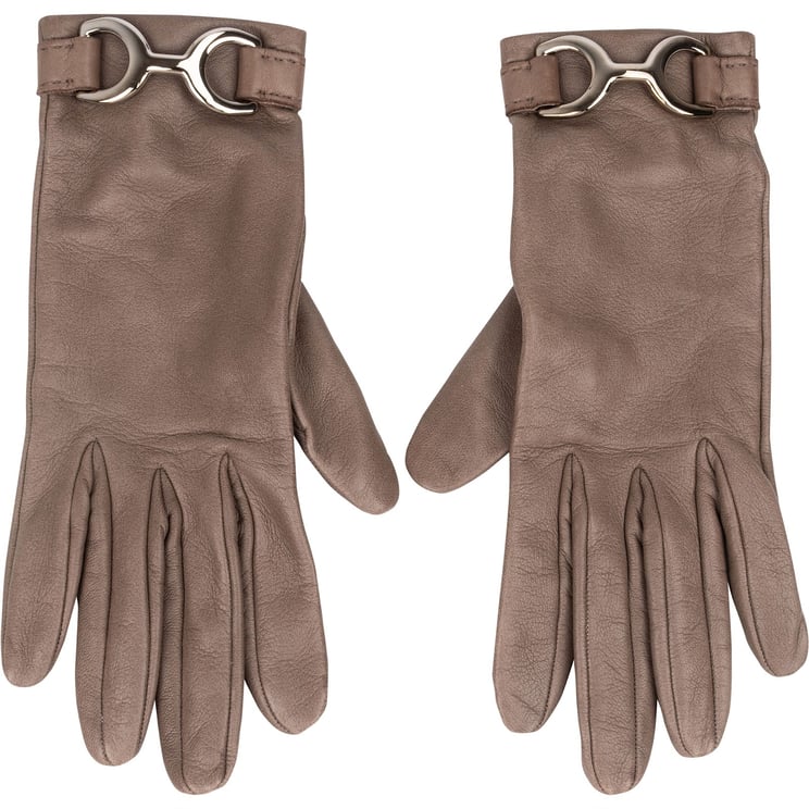 Hermès Hermès Brown Leather Horsebit Women Gloves Handschuhe