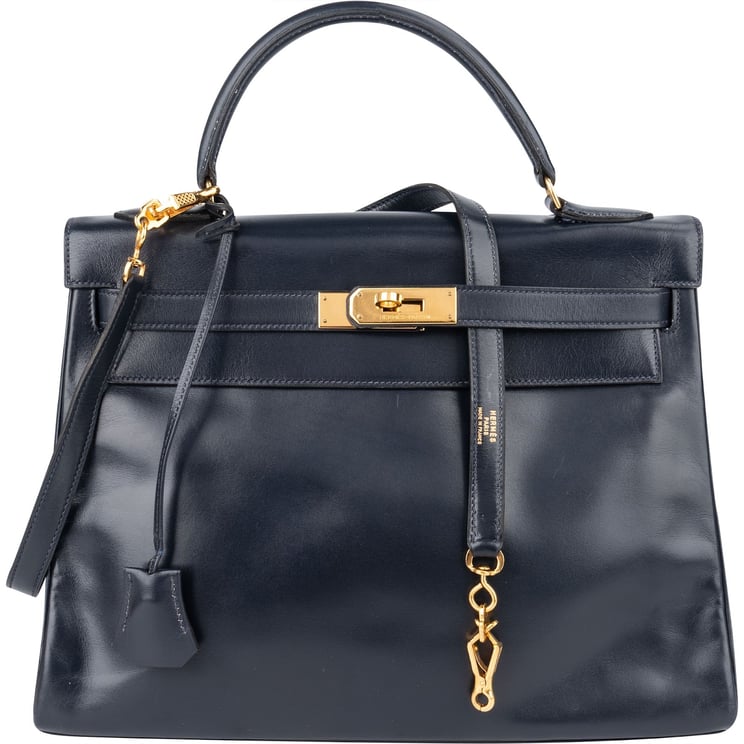 Hermès Hermès Navy Box Calf Kelly 32 Retourne Handbag
