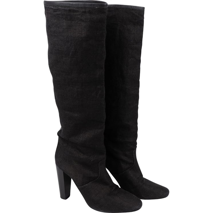 Hermès Hermès Black Cotton Knee High Boots (36)