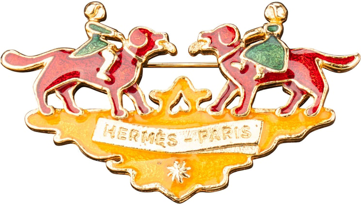 Hermès Hermès Early Girl & Dog Emaille Brooch