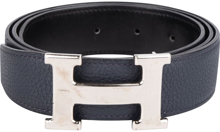 Hermès Hermès Bicolor Black & Blue Leather Reversible H Belt (85)