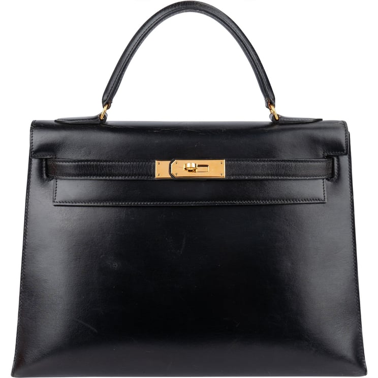 Hermès Hermès Noir Box Calf Leather Kelly 32 Handbag